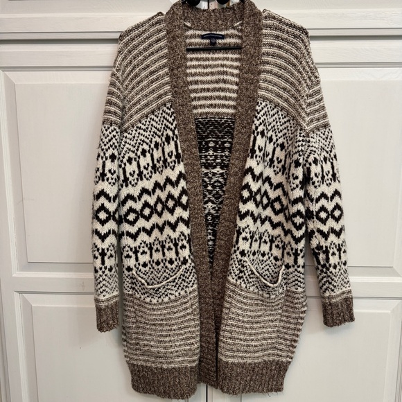American Eagle Outfitters Sweaters - American Eagle Brown and Cream Long Knit Cardigan. Cozy Cabincore. Boho.